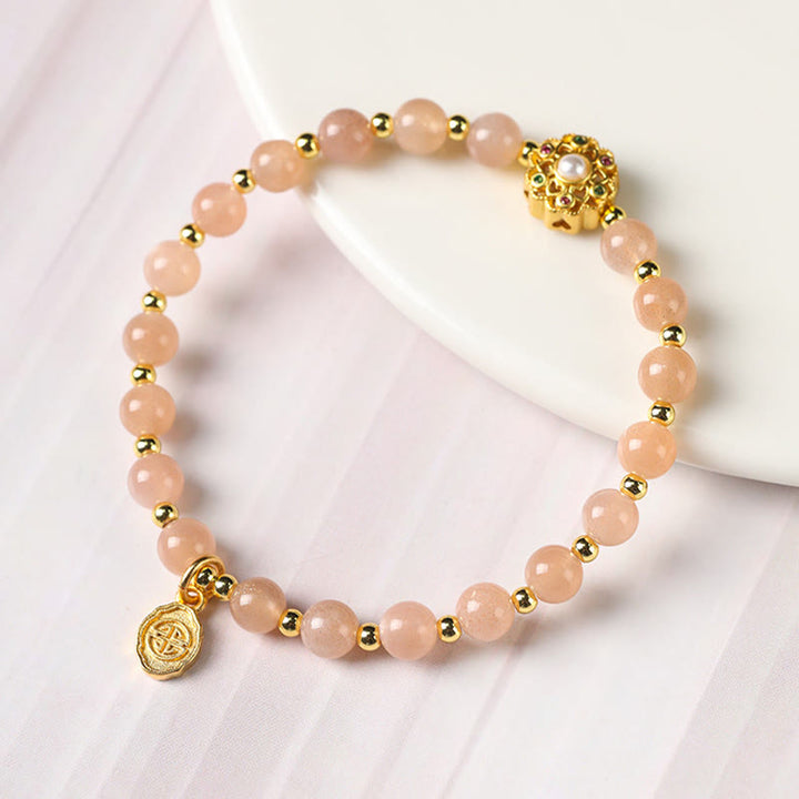 Bracciale con ciondolo positivo Fu Character Buddha Stones placcato oro 14K, quarzo fragola naturale Labradorite Sun Stone