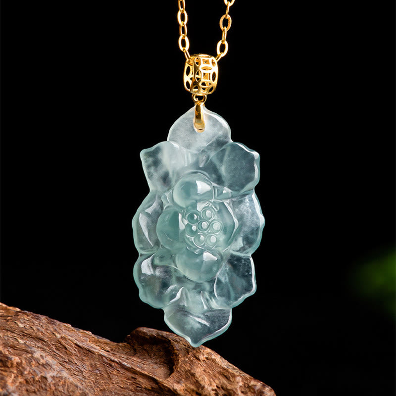 Collana con ciondolo in acciaio al titanio e catena in giada naturale con motivo a loto Buddha Stones - image 6