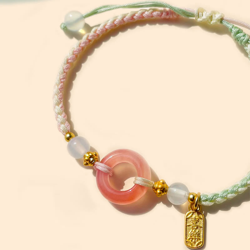 Buddha Stones Pace e Gioia Agata Fibbia della Pace Braccialetto intrecciato fatto a mano di buon auspicio