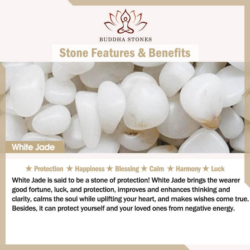 Buddha Stones Giada ciano Giada bianca Fiore Foglia Armonia Braccialetto Fortuna Braccialetto