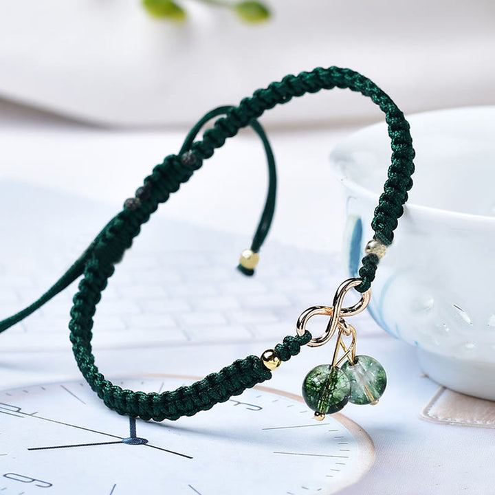 Braccialetto positivo con perline fantasma verde ametista e quarzo fragola naturale Buddha Stones