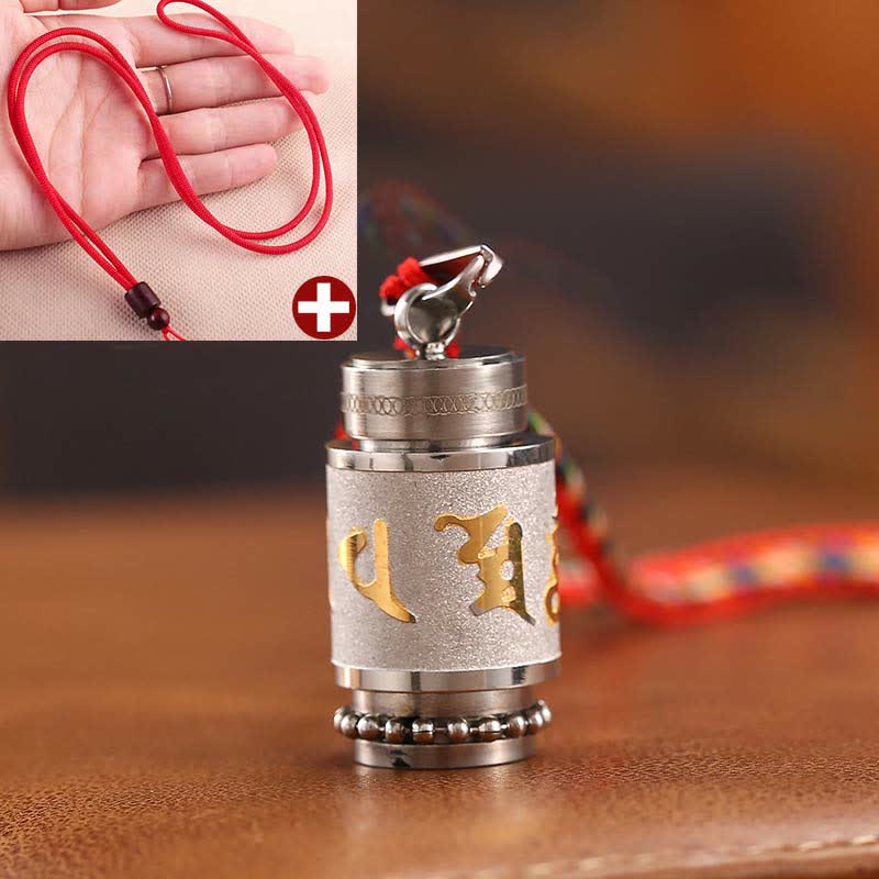 Buddha Stones Tibet Om Mani Padme Hum Shurangama Mantra Titanio Acciaio Saggezza Amuleto Collana Pendente - 1,4*2,4 cm - Argento - Filo rosso - image 28