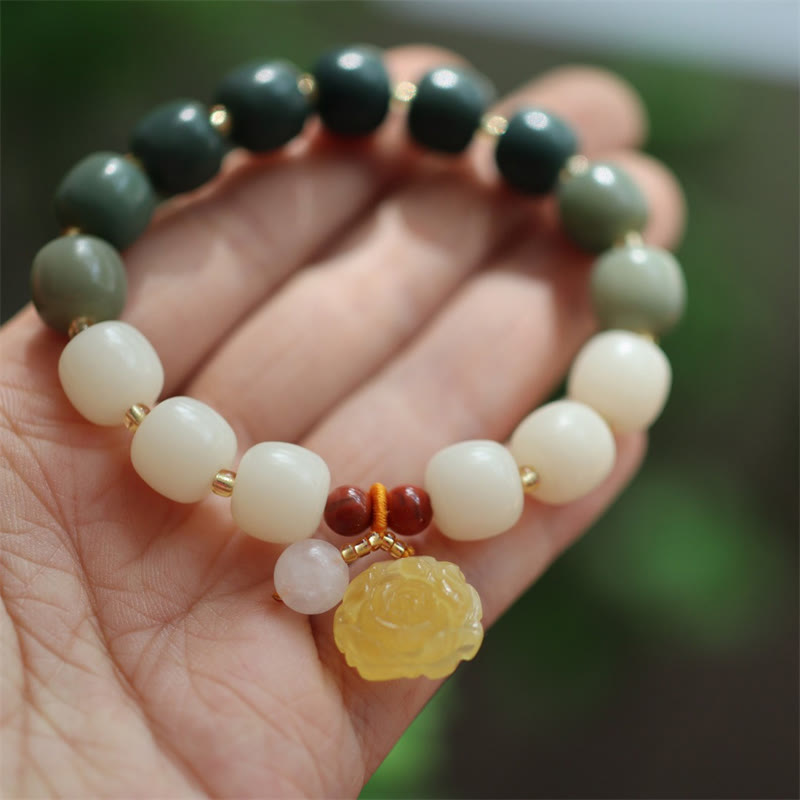 Bracciale Buddha Stones Gradient Bodhi Seed Ambra Lotus Peace