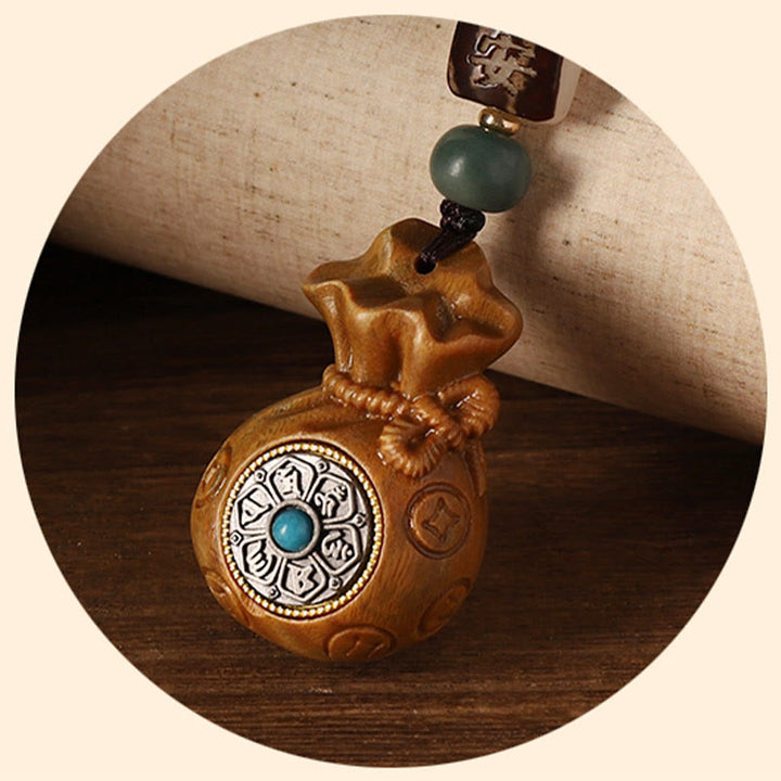 Buddha Stones Piccola foglia Sandalo rosso Sandalo verde Borsa per soldi Om Mani Padme Hum Portachiavi di protezione girevole Decorazione da appendere al telefono - image 16