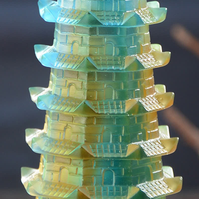 Torre di Wenchang Feng Shui fatta a mano in cristallo Liuli Pagoda Pezzo d'arte Fortuna Decorazione per ufficio in casa - image 10