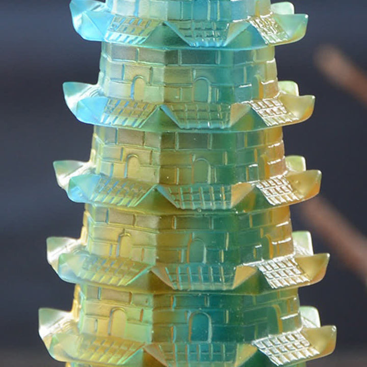 Torre di Wenchang Feng Shui fatta a mano in cristallo Liuli Pagoda Pezzo d'arte Fortuna Decorazione per ufficio in casa - image 10