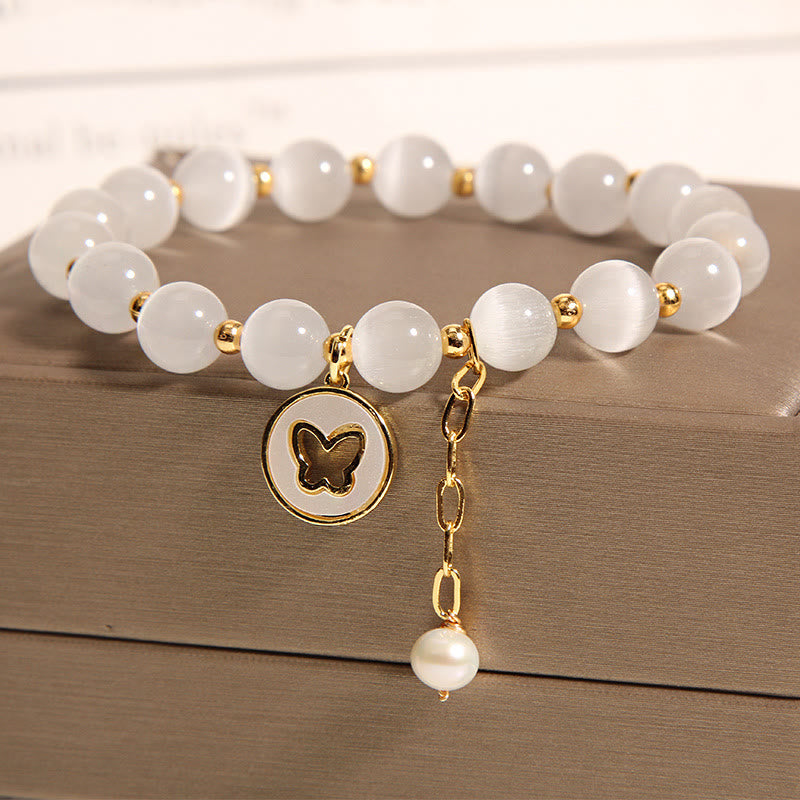 Braccialetto dell'amore con ciondolo a farfalla con occhio di gatto Buddha Stones