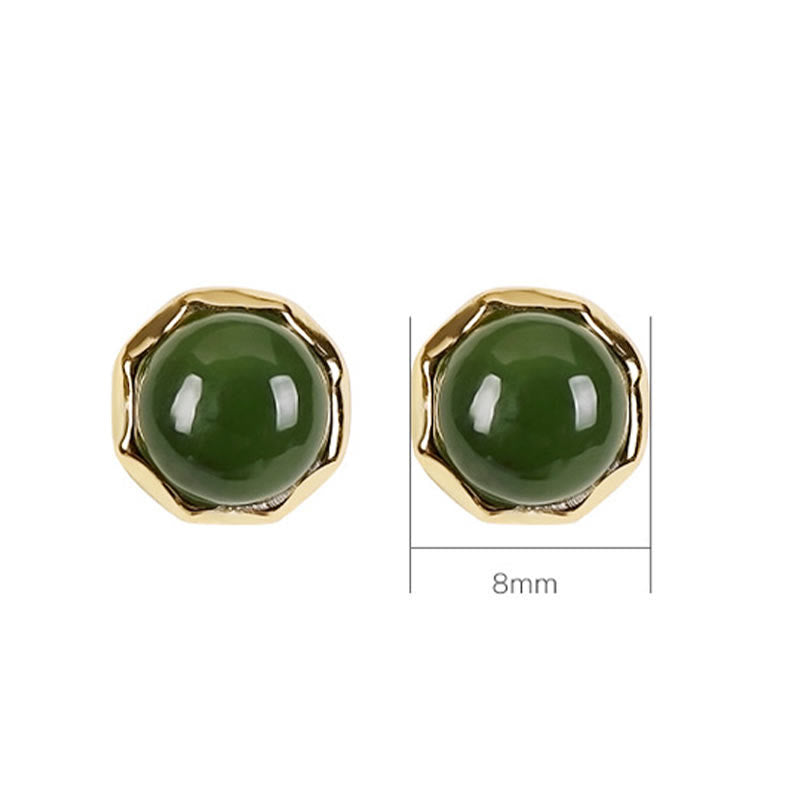 Orecchini a bottone con perline di giada ciano naturale Hetian in argento sterling 925 placcato oro Buddha Stones - image 7