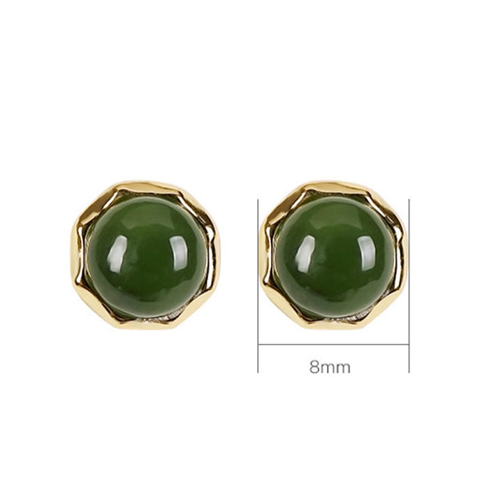 Orecchini a bottone con perline di giada ciano naturale Hetian in argento sterling 925 placcato oro Buddha Stones - image 7