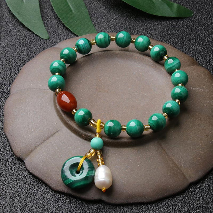 Braccialetto di protezione con perline di agata rossa e malachite naturale