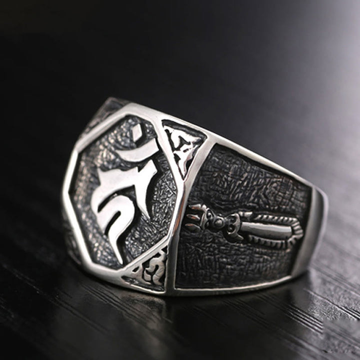 Anello regolabile con protezione intagliata in argento sterling 925 con design sanscrito Buddha Stones - image 22