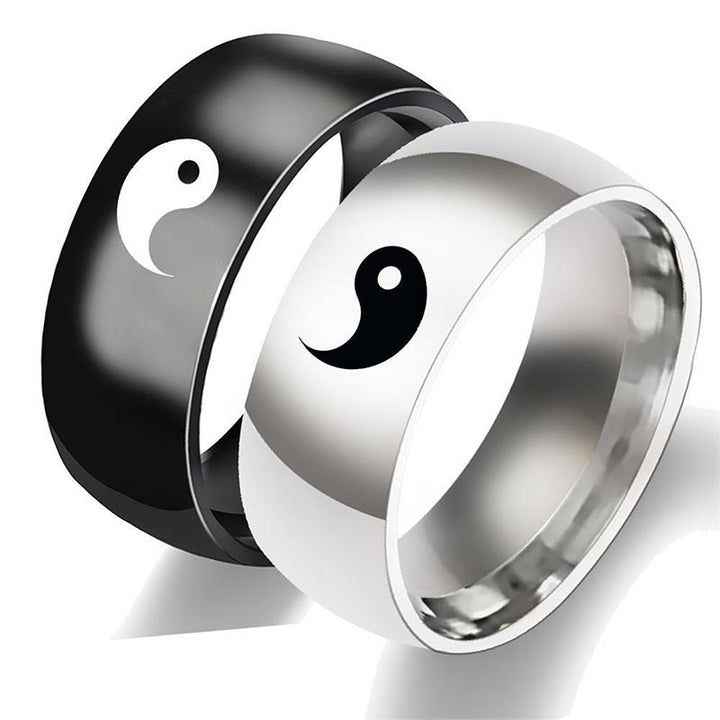 Anello di coppia in acciaio al titanio con equilibrio Yin Yang Buddha Stones