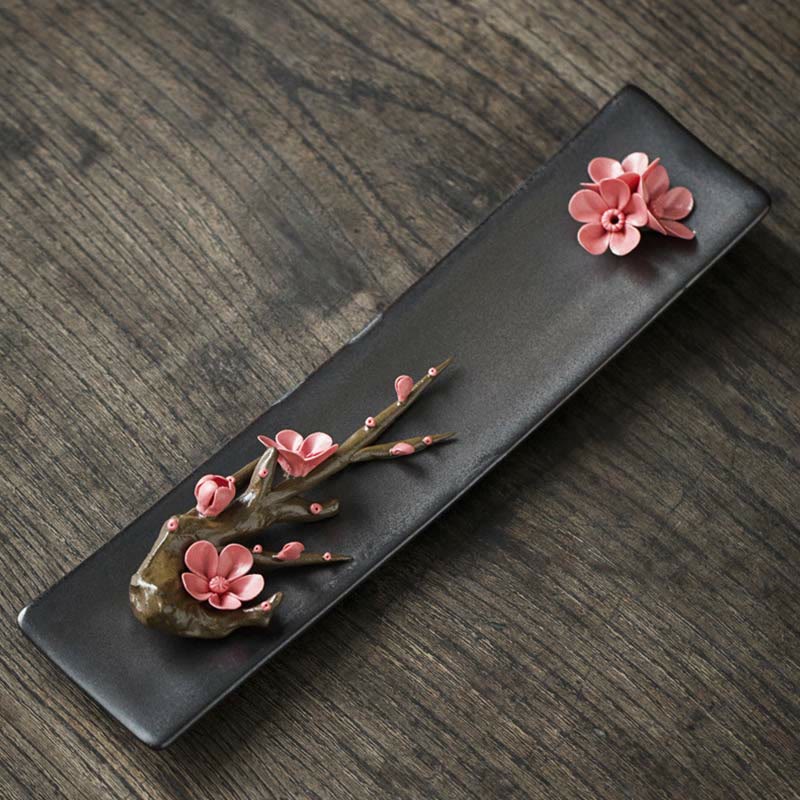 Buddha Stones Lotus Peonia Rosa Fiore Ceramica Bruciatore di Incenso Spirituale