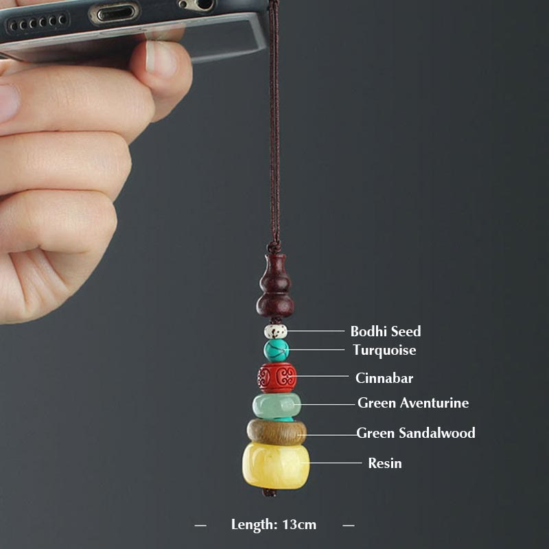 Decorazione appesa al telefono positivo in legno di sandalo verde, legno di ebano, pagoda a sette strati