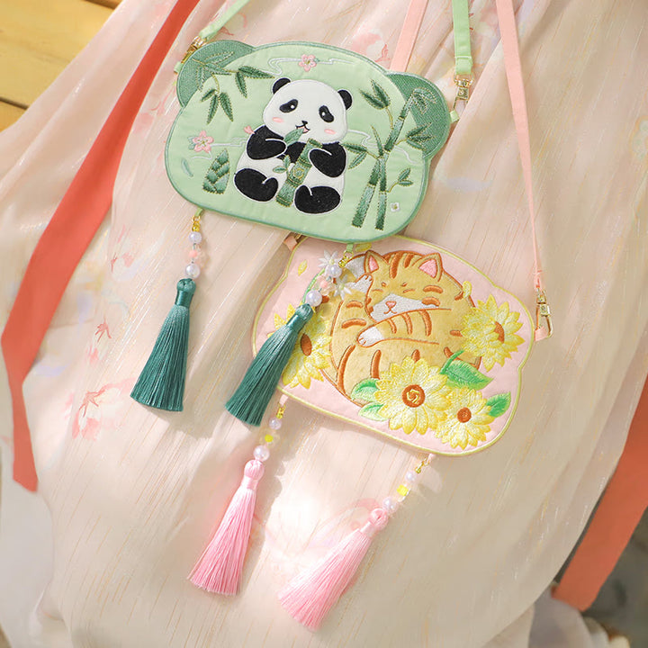 Buddha Stones Ricamo Panda Fortunato Gatto Shiba Inu Cervo Coniglio Volpe Fiore Animale Carino Borsa Hanfu Borsa A Tracolla Borsa A Tracolla