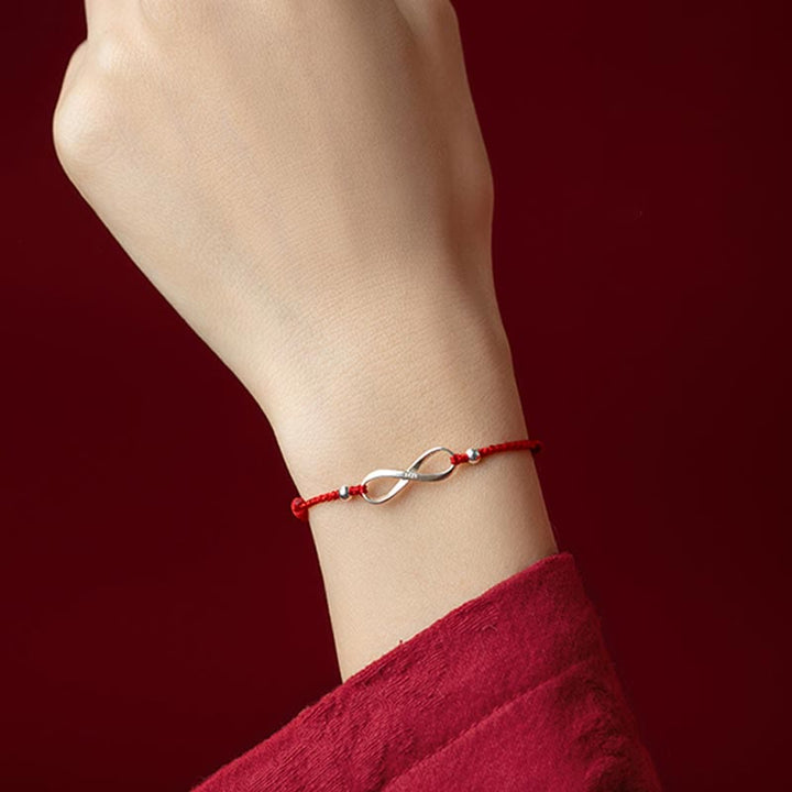Buddha Stones 925 Sterling Silver Endless Knot Protezione Fortuna Braccialetto Cavigliera Corda Rossa - image 4