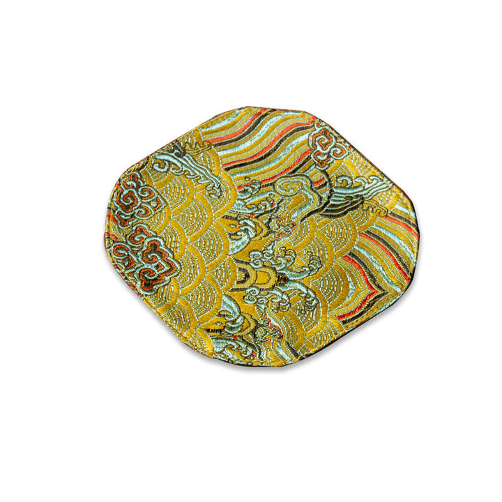Buddha Stones Sea Wave Bamboo Plum Blossom Broccato Ricamo Sottobicchiere per tazza da tè Kung Fu Tappetino da tè