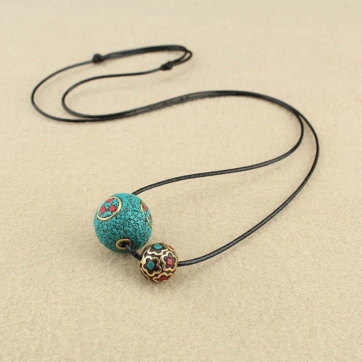 Collana con ciondolo con doppia perla turchese tibetana Buddha Stones, protezione e forza - image 4