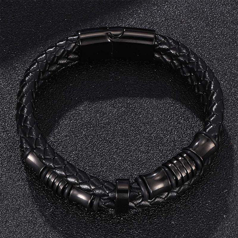 Braccialetto della fortuna in pelle intrecciata a strati Buddha Stones