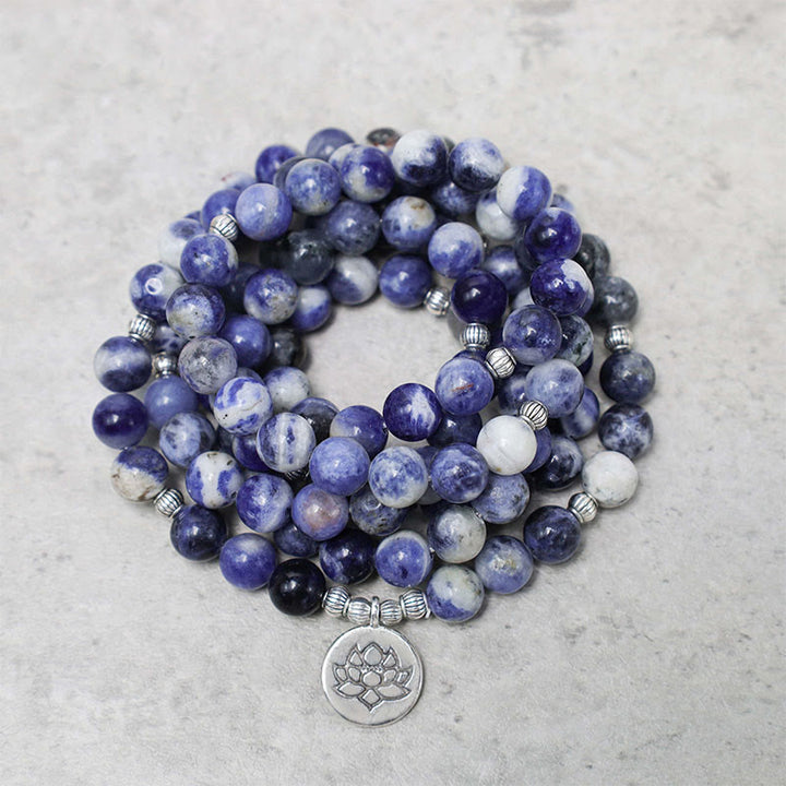 Collana con bracciale in pietra naturale Buddha Stones Aventurina blu Lotus Peace