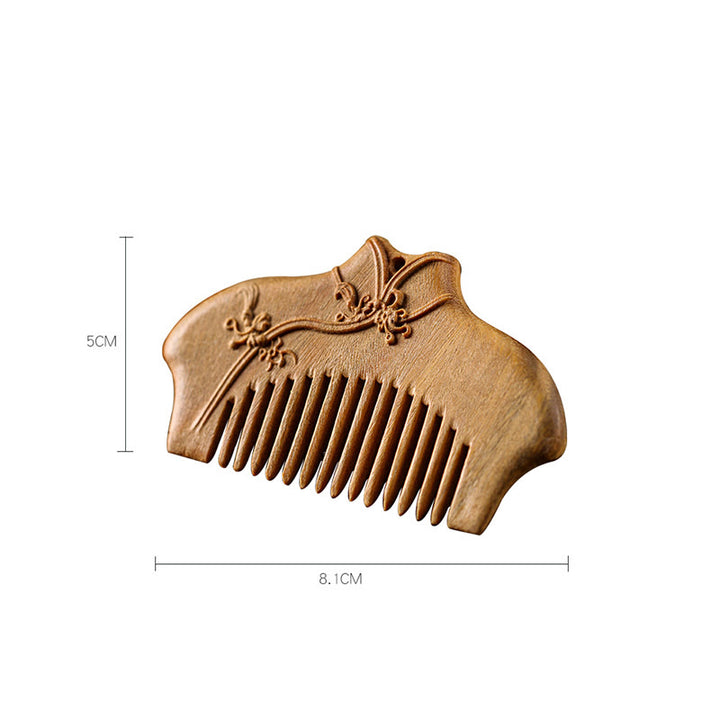 Pettine lenitivo inciso con motivo floreale in legno di sandalo verde Buddha Stones