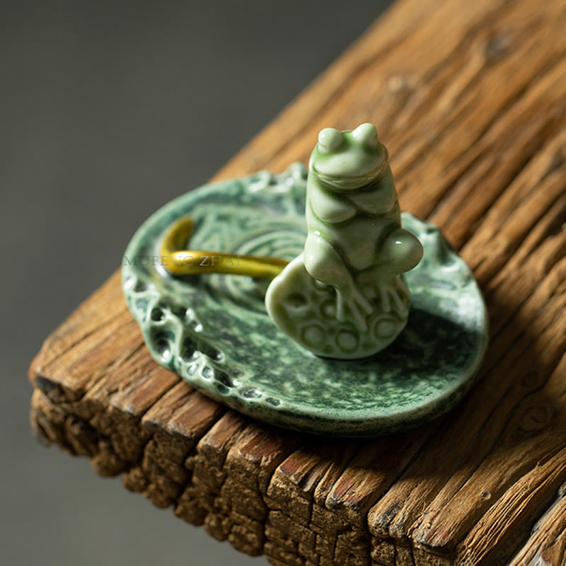 Buddha Stones Foglia Meditazione Rana Modello Guarigione Ceramica Bruciatore Incenso Decorazione