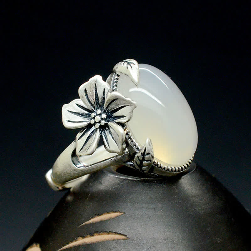 Anello in argento sterling 990 con calcedonio naturale e prugna, armonia positiva - image 1