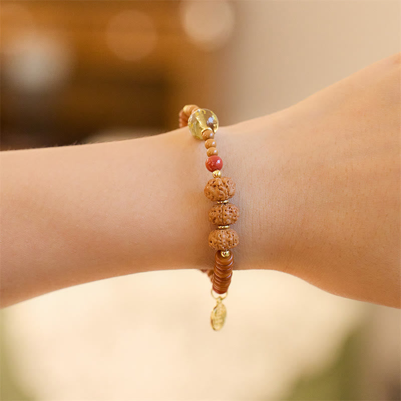 Buddha Stones Semi di Bodhi Tibetano Onice Nero Quarzo Fumé Om Mani Padme Hum Fu Carattere Bracciale Ricchezza