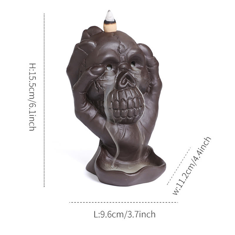 Buddha Stones Halloween Skull con mano fantasma Decorazione bruciatore di incenso spirituale in argilla viola