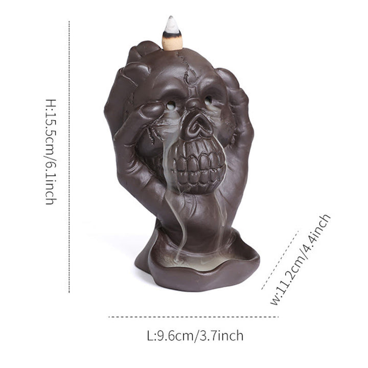 Buddha Stones Halloween Skull con mano fantasma Decorazione bruciatore di incenso spirituale in argilla viola