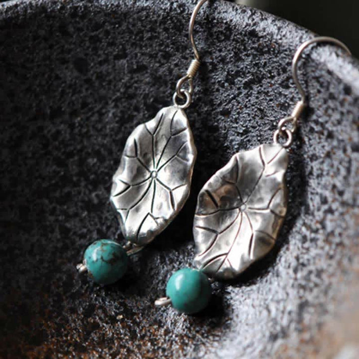 Orecchini pendenti con protezione a forma di foglia di loto turchese in argento sterling 925 Buddha Stones - image 5