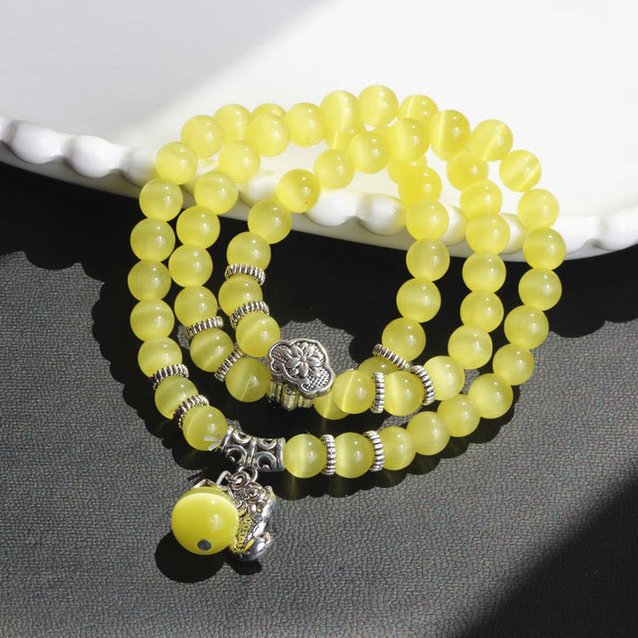 Braccialetto triplo avvolgente con supporto PiXiu Cat Eye Buddha Stones