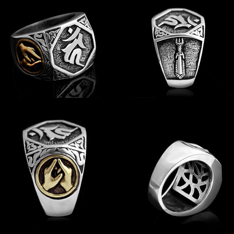 Anello regolabile con protezione intagliata in argento sterling 925 con design sanscrito Buddha Stones - image 27