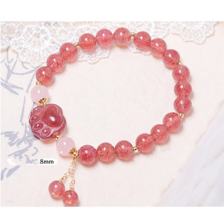 Braccialetto dell'amore con zampa di gatto portafortuna in cristallo rosa e quarzo fragola naturale Buddha Stones - image 5