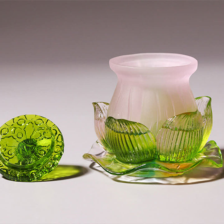 Feng Shui Lotus fatto a mano Liuli Crystal Art Piece Home Office Offerta Decorazione - image 4