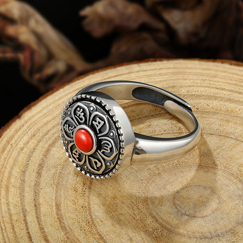 Anello girevole con Buddha Stones tibetano Om Mani Padme Hum Peace