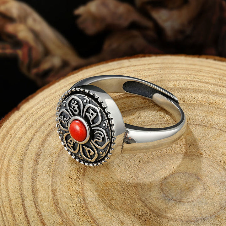 Anello girevole con Buddha Stones tibetano Om Mani Padme Hum Peace