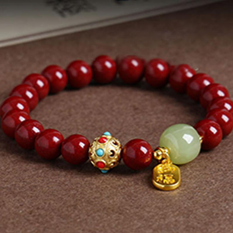 Braccialetto con ciondolo di protezione della fortuna in avventurina verde cinabro Buddha Stones