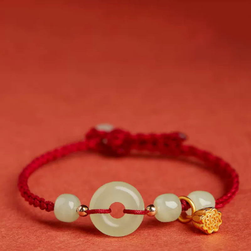 Braccialetto con corda Buddha Stones Round Peace Buckle Jade Lotus Happiness Abbondanza Ricchezza - image 2