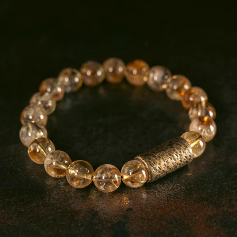 Braccialetto di protezione in perline di ottone con cristallo di citrino naturale Buddha Stones