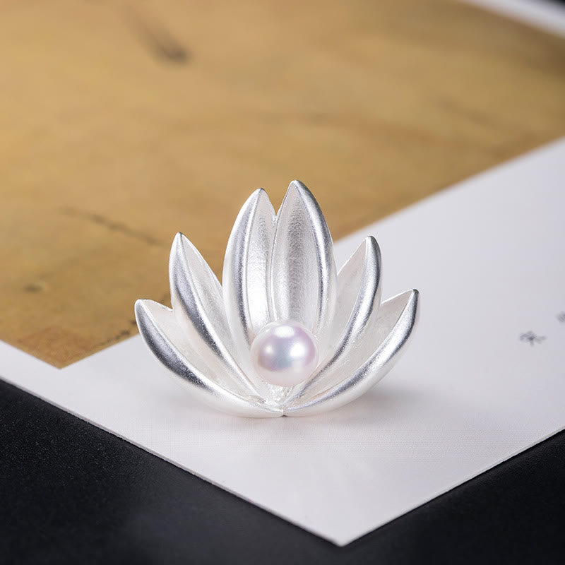 Spilla Buddha Stones 925 Sterling Silver Lotus Flower Pearl New Beginning - image 4