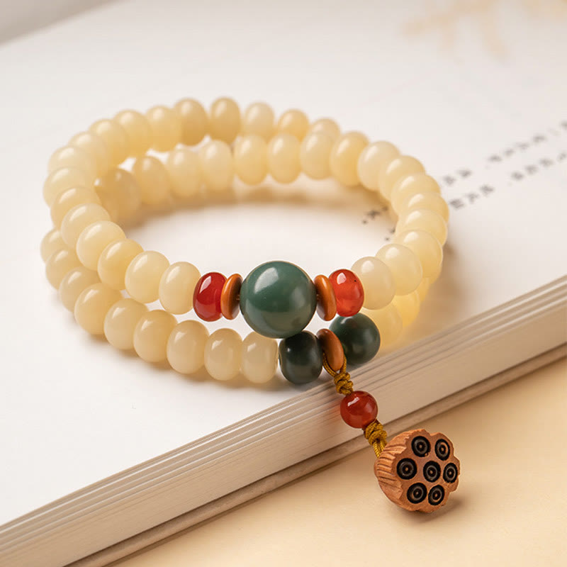 Braccialetto doppio giro Buddha Stones Bodhi Seed Lotus Baccello Charm Peace