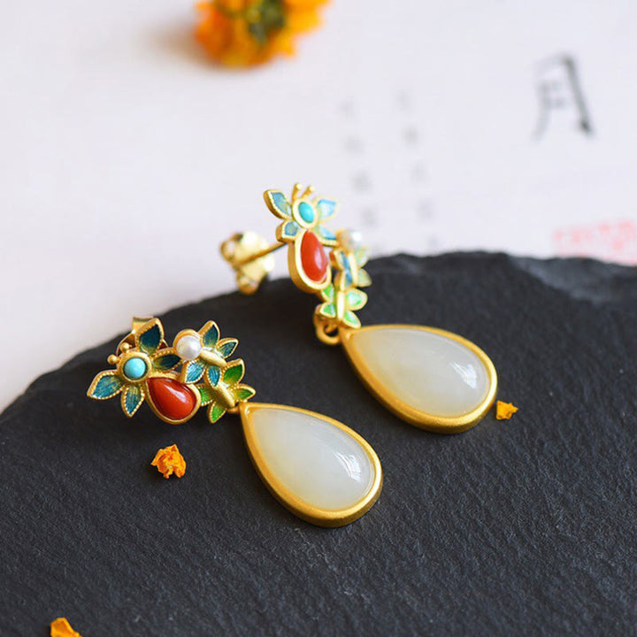 Buddha Stones pendenti con goccia d'acqua, giada bianca, agata rossa e protezione a farfalla