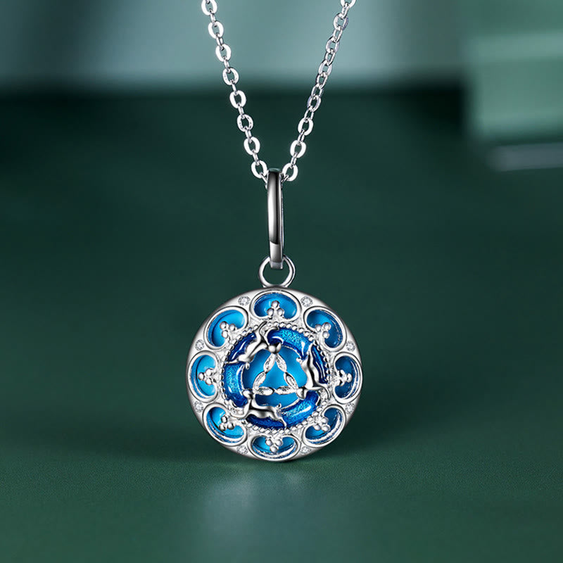 Collana pendente in argento sterling 925 con tre conigli in equilibrio, turchese rotondo , Buddha Stones - Turchese (Purificazione♥Protezione) - image 0