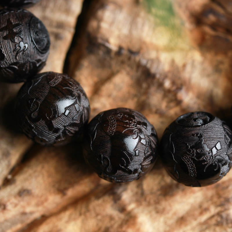 Braccialetto di equilibrio con zucca inciso con carattere cinese Yin Yang in legno di ebano Buddha Stones