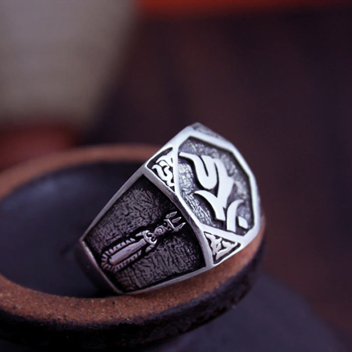 Anello regolabile con protezione intagliata in argento sterling 925 con design sanscrito Buddha Stones - image 24