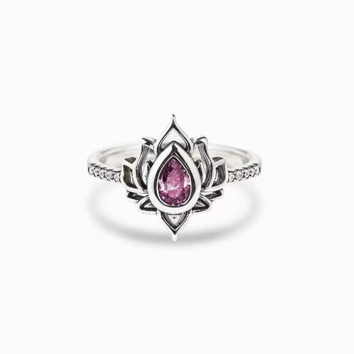 Anello di protezione con benedizione in zircone e loto in argento sterling Buddha Stones - image 12