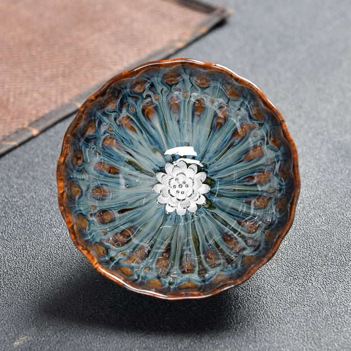 Buddha Stones Lotus Pavone Drago Fenice Koi Pesce Tazza da tè in ceramica Tazze da tè intarsiate 120ml - image 17