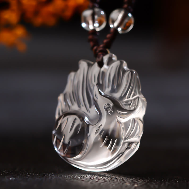Collana con ciondolo portafortuna a forma di volpe a nove code, in cristallo bianco, ametista naturale, citrino e Buddha Stones