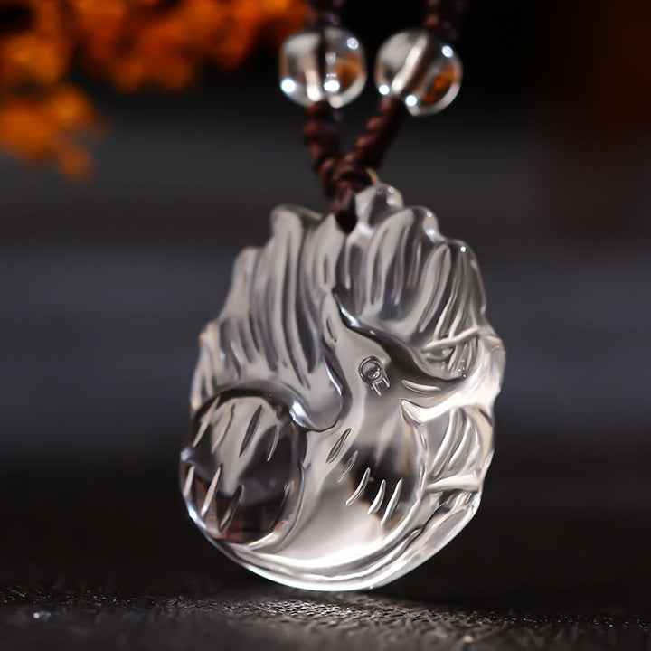 Collana con ciondolo portafortuna a forma di volpe a nove code, in cristallo bianco, ametista naturale, citrino e Buddha Stones